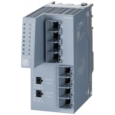 PE408PoE Port Extender for SCALANCE XM-400 managed modular IE switch; extension by 8x 10/100/1000 Mbit/s RJ45 with up to 8 ports PoE according to IEEE802.3AT; for PoE separate power supply required.