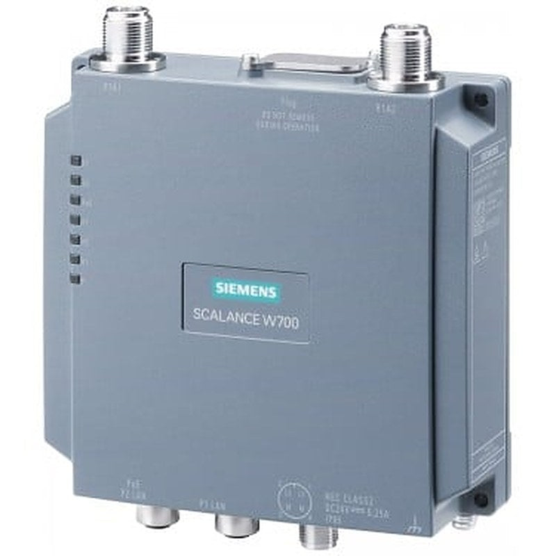 IWLAN access point, SCALANCE W778-1 M12, 1 radio, 2 N-CON antenna port, iFeatures support via KEY-PLUG, IEEE 802.11a/b/g/h/n, 2.4/5 GHz, gross data rate 300 Mbps, 2x M12 max. 100 Mbps, PoE integrated 2-port switch, redundant 24 V DC, M12 A-coded IP65, -30... 65°C, plug slot WPA2/802.11i/e, observe national approvals! CERT ID: MSN65-W1-M12-E2 FCC ID: LYHMSN65V1 scope of delivery: manuals on CD-ROM, German/English; M12 sealing caps, for operation in the USA.
