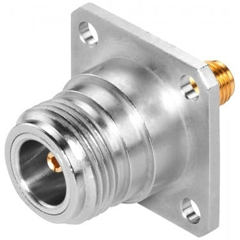 N-Connect/SMA Female/female Panel feedthrough; cabinet bushing, 2.4 GHz and 5 GHz for wall thickness max. 5.5 mm.