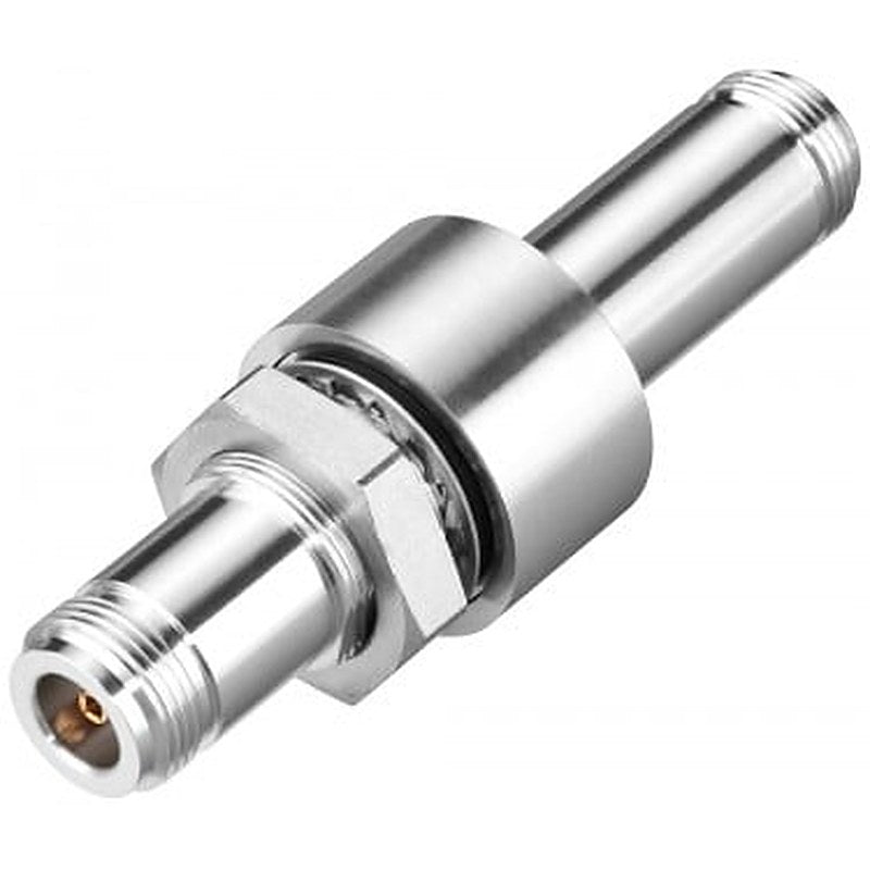 Lightning protector LP798-2N, Lightning protection element with N/N Female/female connection, IP65 (-40...+85 °C), 2 ... 6 GHz, with Quarter-Wave technology for SCALANCE W antennas, compact instructions as hard copy German/English.