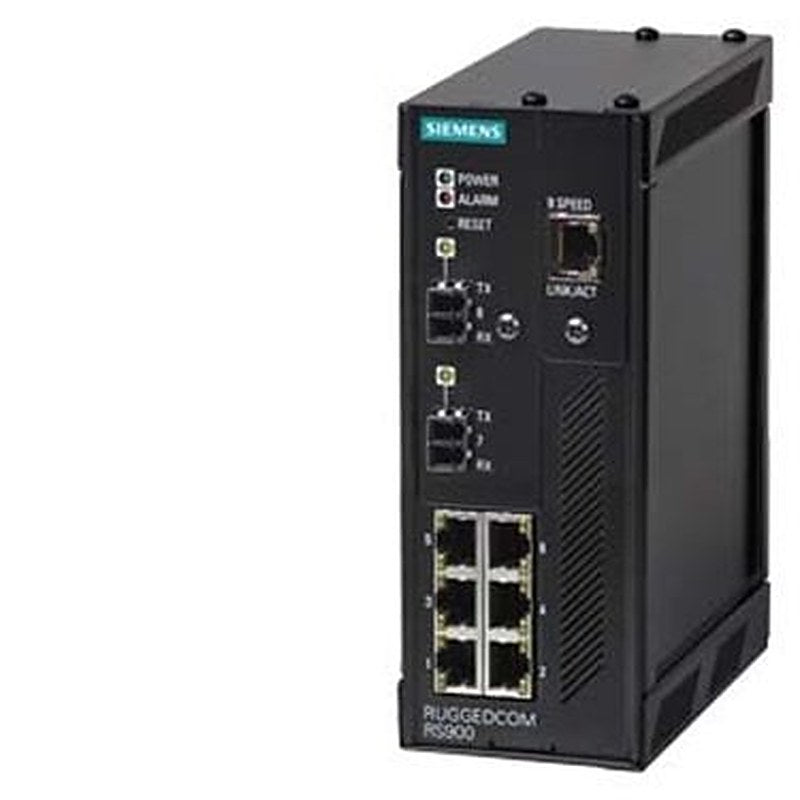 RUGGEDCOM RS900NC is a 9-port, industrially hardened, fully managed Ethernet switch with 56-bit encryption supporting 6 Fast Ethernet RJ45 ports and up to 3 Fast Ethernet Fiber ports available over multiple fiber connector types and distances. HI = 88-300 VDC or 85-264 VAC XX = No power supply 2 D = DIN Rail Mounting xx = none XX = Manufacturing modification: none ML-ML = 2 x 100FX - Multimode 1300nm, LC connector XX = None