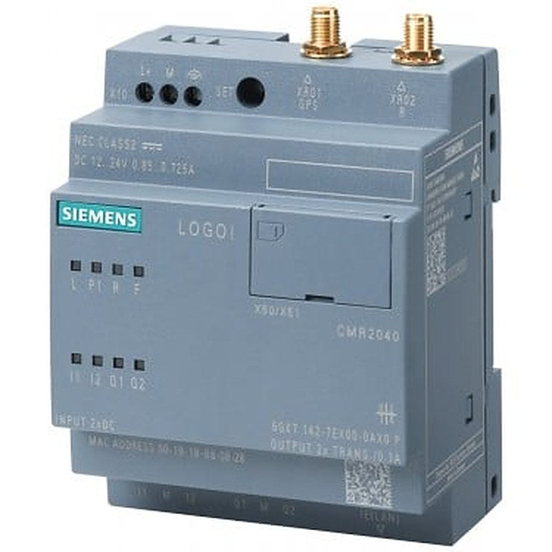 LOGO! CMR2040 communication module for connection LOGO! 8 to LTE network; 1 RJ45 port for Ind. Ethernet connection to LOGO! 8; 2xDI; 2xDO; write/read access to LOGO! variables; SMS dispatch/ receiving of text messages; email dispatch; position detection GPS; time synchronization/ forwarding with real time clock; Configuration/diagnostics via web interface; Remote access via OpenVPN/HTTPs, DynDNS, observe national approval! Manual available as a download .