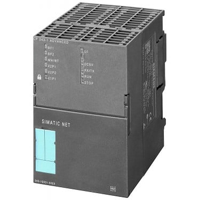 Communications processor CP 343-1 Advanced for connection of SIMATIC S7-300 CPU to Industrial Ethernet: PROFINET IO controller a./o. IO device; RT and IRT, MRP, PROFINET CBA; TCP/IP, ISO, UDP, S7 comm., S5-compat. communication (SEND/RECEIVE) with Fetch/Write RFC1006, Multicast Diagnostic extension, SNMP, DHCP, FTP client/server, email, Gigabit-SS1X RJ45 (10/100/1000); PROFINET interface 2x RJ45 (10/100 Mbit/s); PROFINET CBA; firewall/VPN; PROFIenergy.