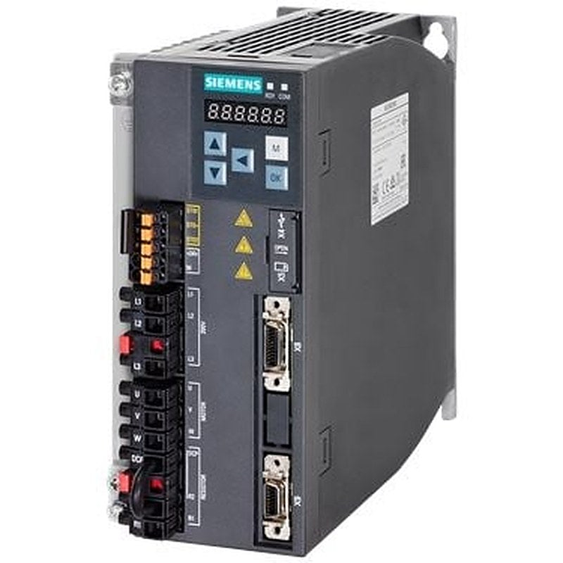 SINAMICS V90, with PROFINET Input voltage: 200-240 V 1/3-phase AC -15%/+10% 10.4 A/5.0 A 45-66 Output voltage: 0 – Input 4.7 A 0-330 Hz Motor: 0.75 kW Degree of protection: IP20 Size C, 80x170x195 (WxHxD)