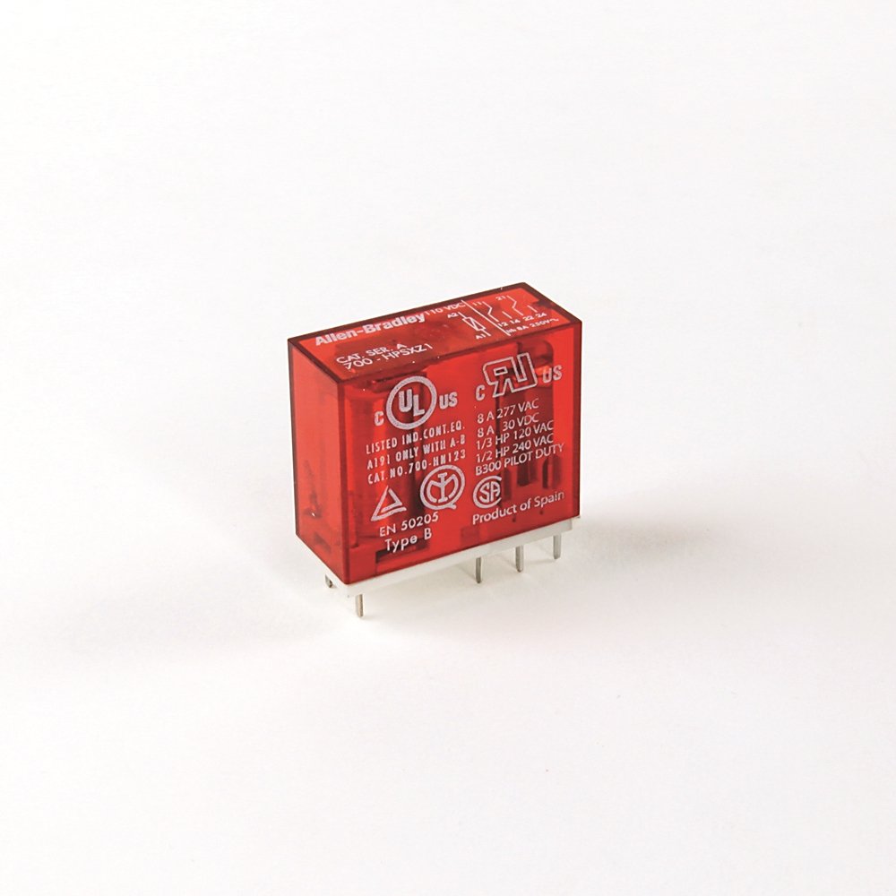 Safety Control Relay, 700-HP General Purpose PCB PIN Style Relay, 8 A, 2 Pole, DPDT, 125V DC, (Pkg. Qty. of 10)