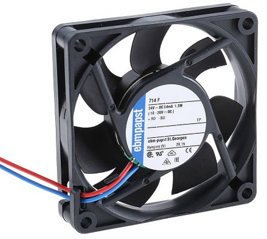 ebm-papst 700 F Series Axial Fan, 24V dc, 44 m³/h, 1.5 W, 63 mA Max 70 mm 15mm 15 mm