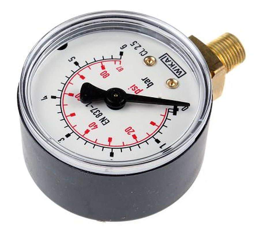 WIKA 1/8 in R R Tapered Thread Pressure Gauge, 50 mm, 6 bar