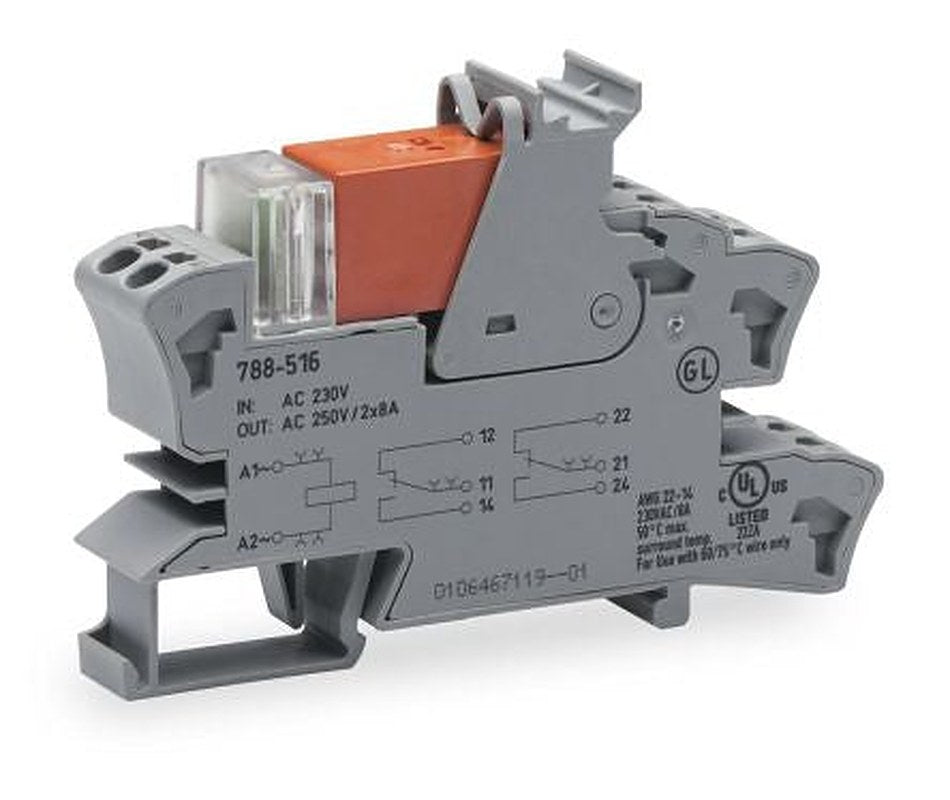 WAGO 788 Series Interface Relay, DIN Rail, 24V ac Coil, DPDT, 34mA
