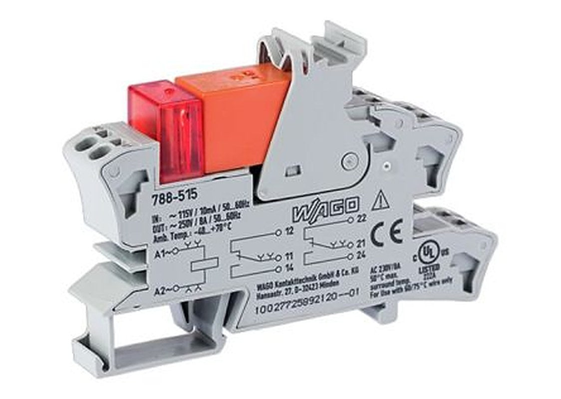 WAGO 788 Series Relay Module, DIN Rail, 115V ac Coil, DPDT, 8mA