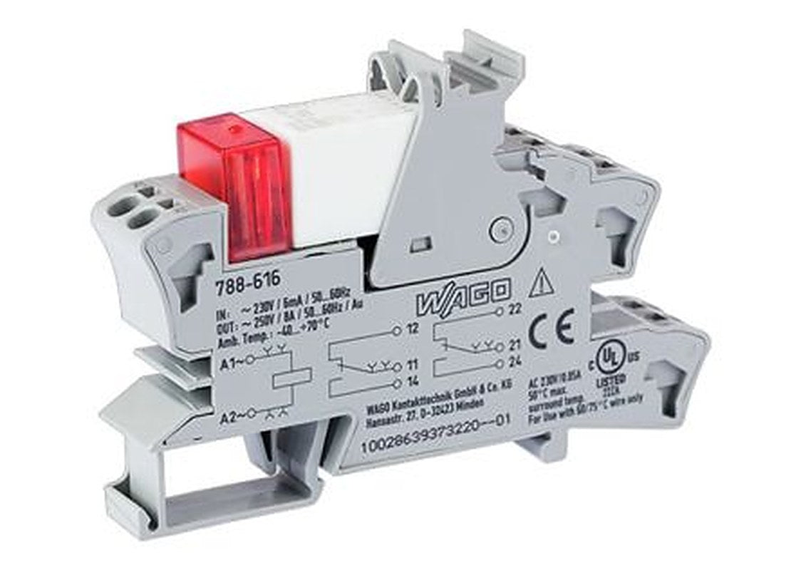 WAGO 788 Series Relay Module, DIN Rail, 230V ac Coil, DPDT, 5mA