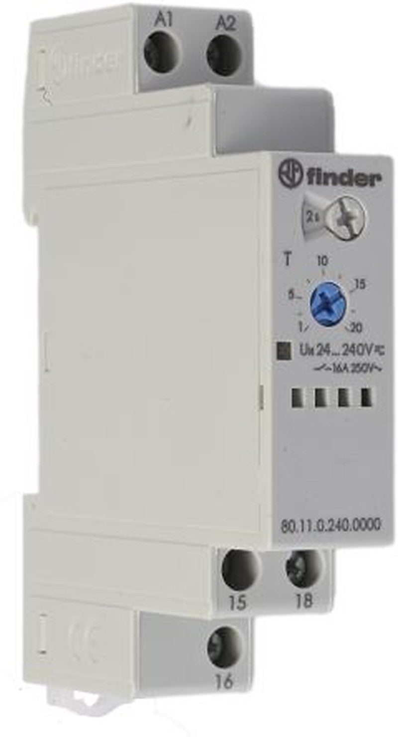 Finder 80 Series DIN Rail Timer Relay, 1-Contact, 240 V dc 24V ac, 240 V ac, 0.1 to 20 s, 0.1 to 20 min, 0.1 to 24 h,