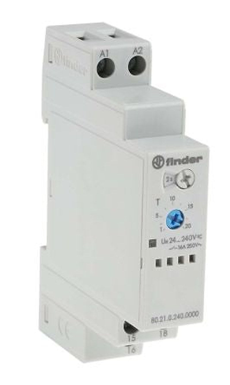 Finder 80 Series DIN Rail Timer Relay, 1-Contact, 240 V dc 24V ac, 240 V ac, 0.1 to 20 s, 0.1 to 24 h, 0.1 to 20 min,