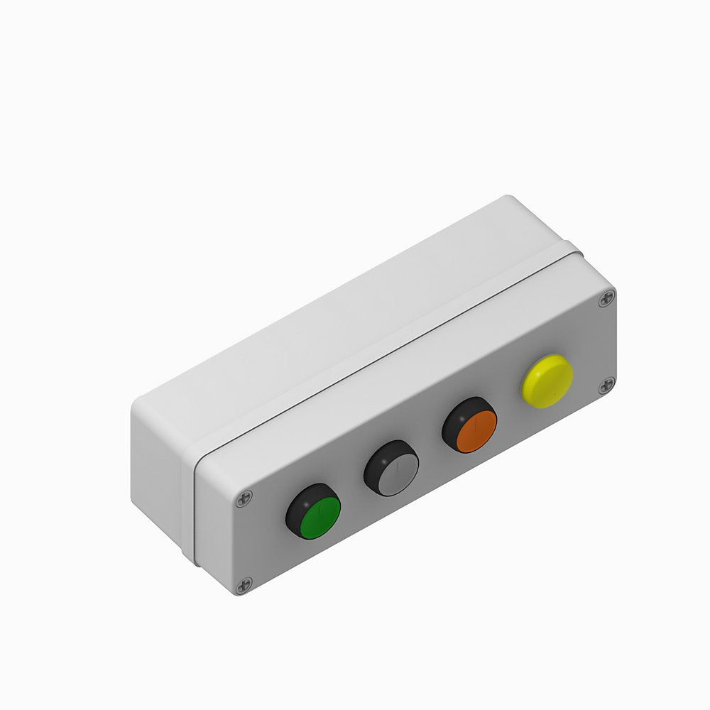 800F Assembled Stations with DeviceNet, Horizontal, 4-hole/with legend frames, Pos 1:Illum Flush, Pos 1:Illum Flush, Pos 1:Illum Flush, Pos 1:Pilot Light,