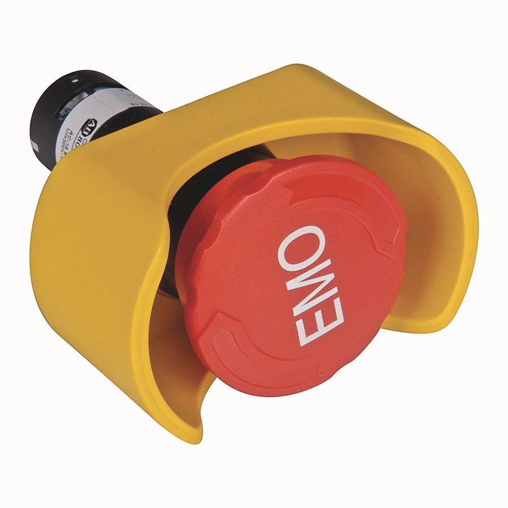 800F Non-Illuminated Mushroom Operators, Twist to Release, 40mm, Round Plastic (Type 4/13, IP66) Direct Wire Monolithic, Red with white EMO text, , Standard Pack (Qty. 1)