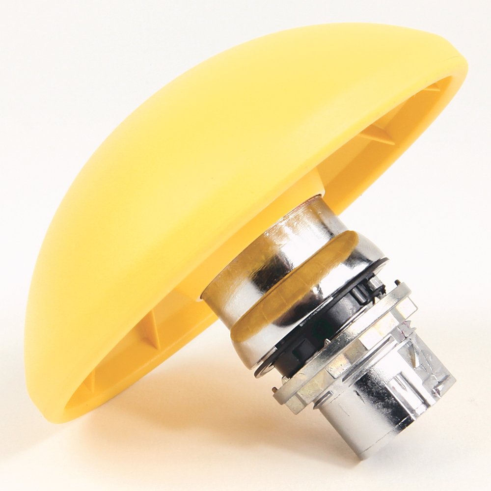 800F Non-Illuminated Mushroom Operators, Push-Pull, 90mm Half Dome, Round Metal (Type 4/13, IP66), Yellow, , Standard Pack (Qty. 1)