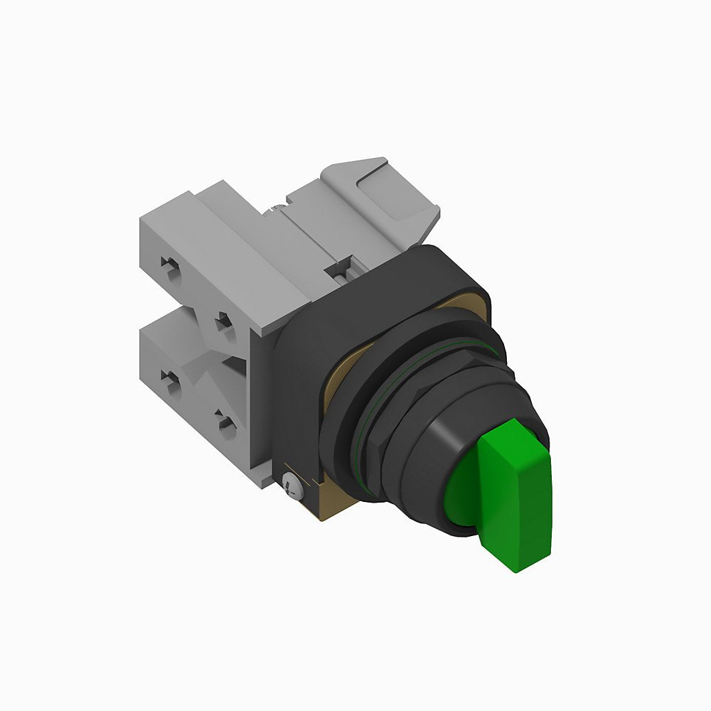 30.5mm Type 4/4X/13 Sel. Switch-Illum., 2 Pos., Full Voltage, 12 – 130V AC/DC, Green, Std. Knob Maint., KB6 Maintained Cam, 1 N.O. - 1 N.C. Explosion-Protected