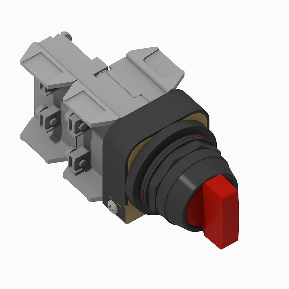 30.5mm Type 4/4X/13 Sel. Switch-Illum., 2 Pos., Full Voltage, 12 – 130V AC/DC, Red, Std. Knob Maint., KB6 Maintained Cam, 1 NO