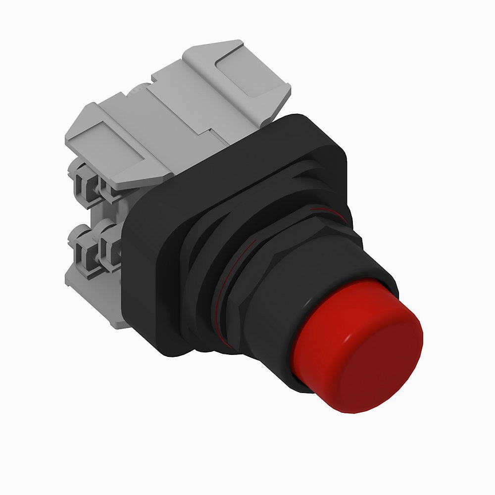 30.5mm Type 4/4X/13 Mom. Contact PB-Illum., Red, Ext. Hd w/o Guard, Diode Type, 120V AC 50/60 Hz, 1 NO-1 NC