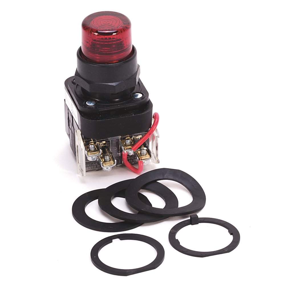 30.5mm Type 4/4X/13 Pilot Light, Xfmr, Push-to-Test, LED, Red, 120V AC 50/60 Hz, 1 NO-1 NC