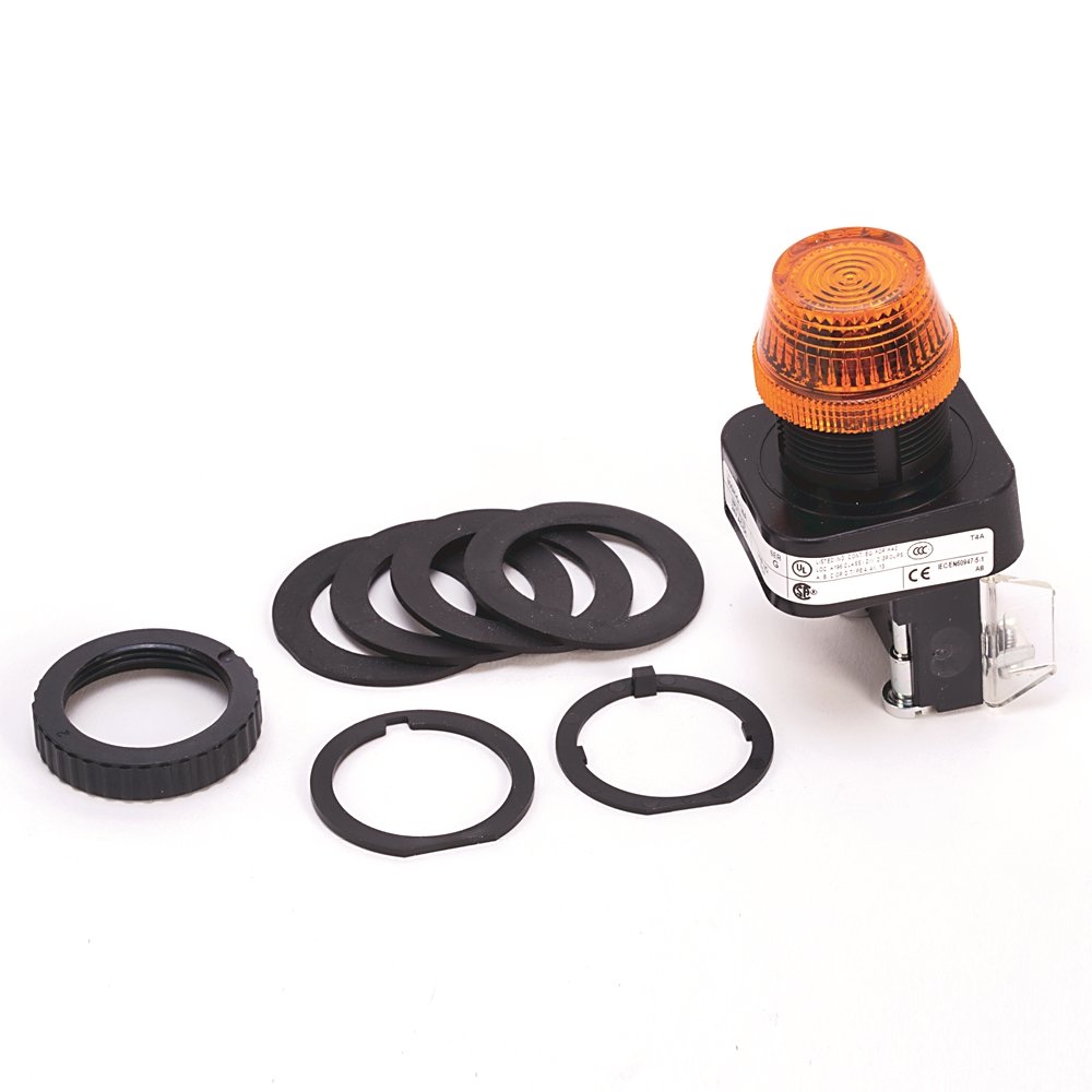 30.5mm Type 4/4X/13 Pilot Light, Full Voltage, No Test Option, Incand., Amber, 24V AC/DC