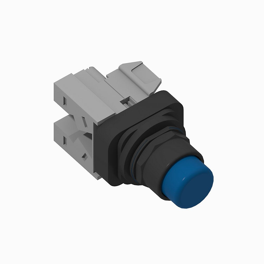 30.5mm Type 4/4X/13 Mom. Contact PB-Illum., Blue, Ext. Hd w/o Guard, LED, 12-130V AC/DC, 1 N.O. - 1 N.C. Stackable Sealed Switch
