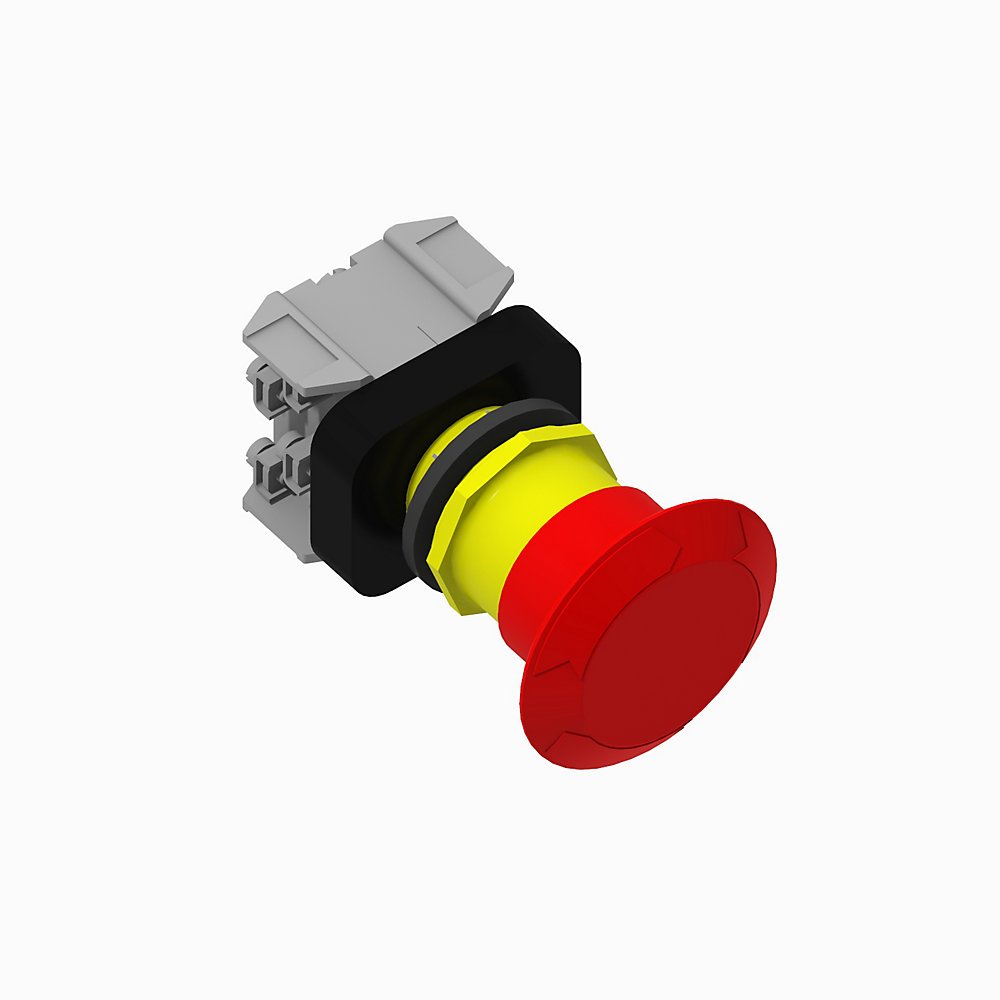 800H Non-IlluminatedTrigger Action Two Position Maintained, Twist Release, Red 60mm Plastic Head, with "E-STOP" on cap, No Guards on Terminals, Traditional Contact Block Code: 2-NO 2-NC Standard Contacts,