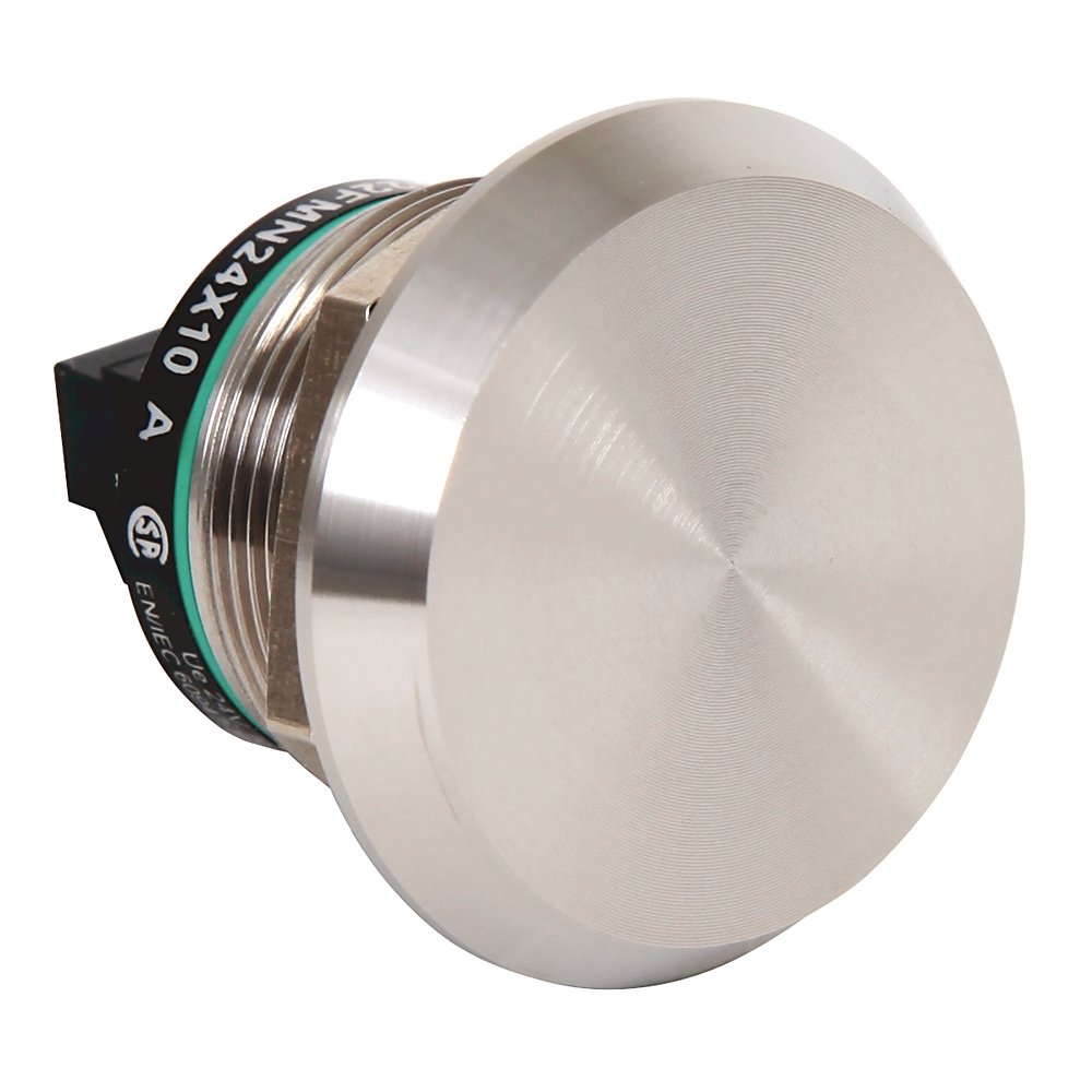 800K Piezo Operators, 22.5 mm Operator Size, Flush, Momentary Operator Type, Non-illuminated, 24V DC, 1 N.O. Contact Block, Custom text - font size 12 pt
