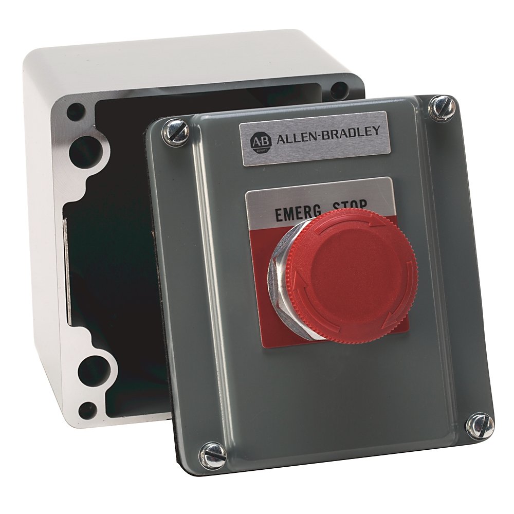 800R Pushbutton Station, Standard, 1 Push Button, Bulletin 800T Units, NEMA Type 4 and 13 Cast Aluminum Alloy Surface Mount, EMERGENCY STOP (RED)