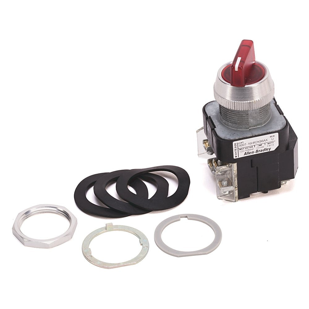 30.5mm Type 4/13 Sel. Switch-Illum., 2 Pos., Transformer, 120V AC 50/60 Hz, Green, Std. Knob Maint., KB6 Maintained Cam, 1 NO-1 NC