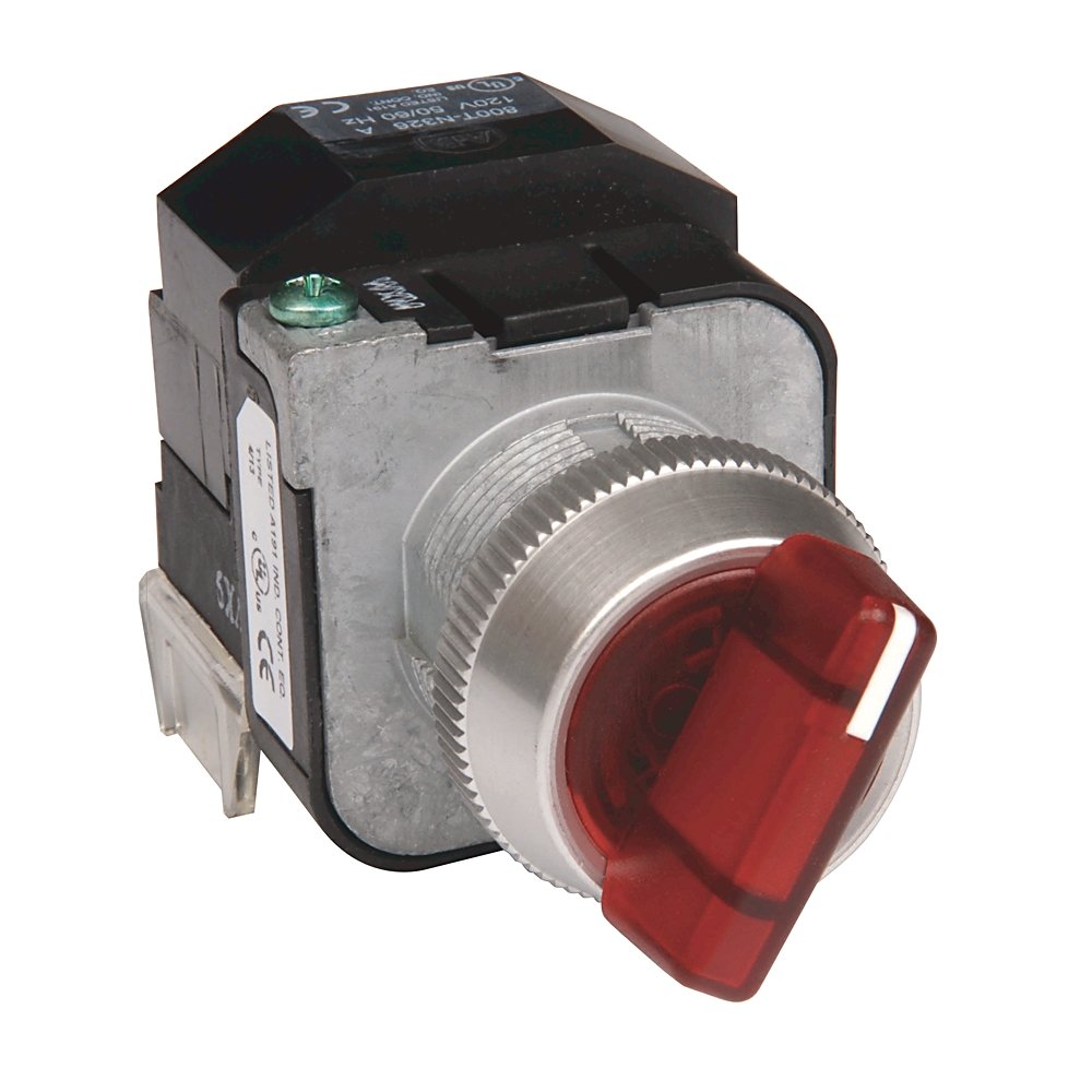 30.5mm Type 4/13 Sel. Switch-Illum., 3 Pos.Full Voltage, 24V AC/DC, Amber, Knob Lever Maint.