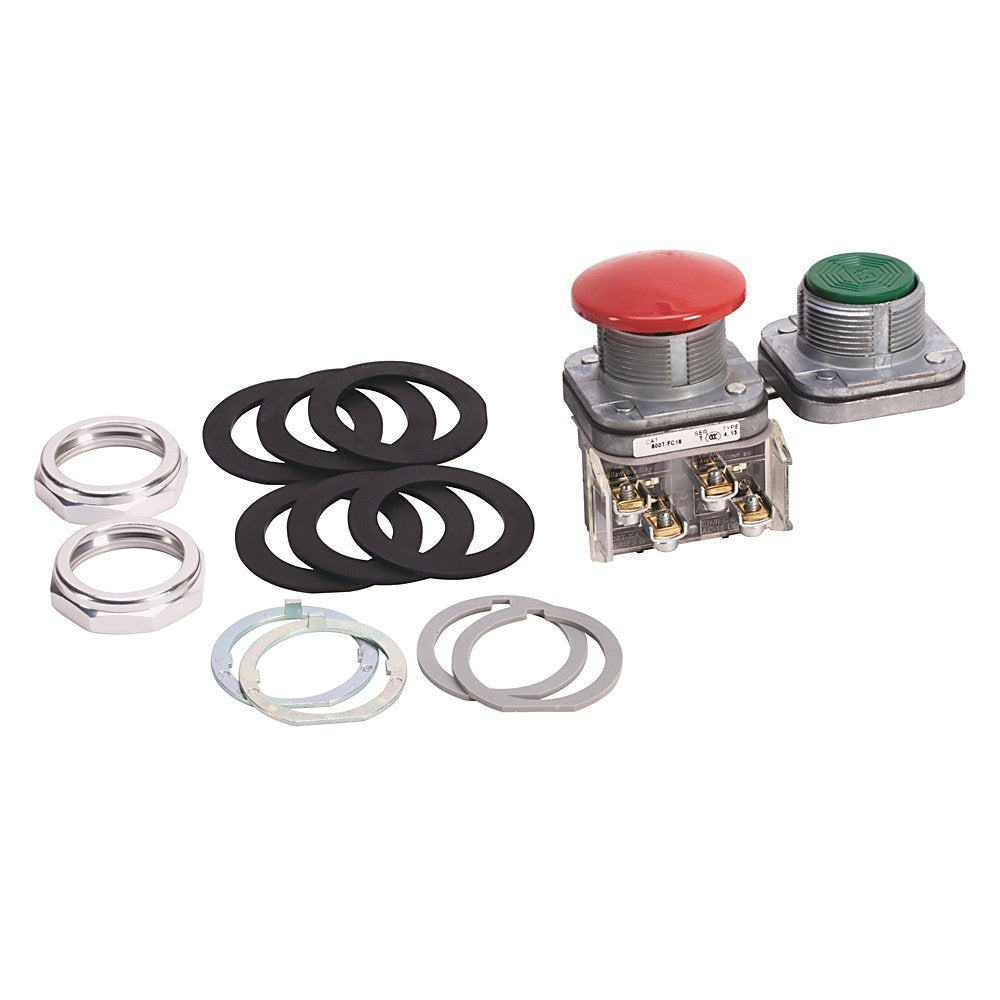 30.5mm Type 4/13 Mech. Interlocked Maint. PB, Vert. Mount, Maint./Maint., Flush/Mushroom, Black/Red, No Contacts