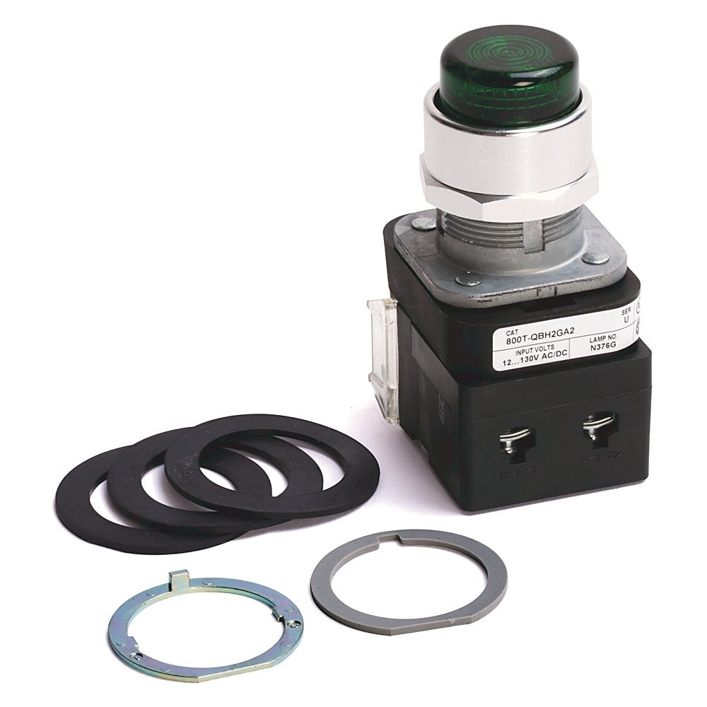 30.5mm Type 4/13 Mom. Contact PB-Illum., Green, Ext. Hd w/o Guard, LED, 12-130V AC/DC, 1 NO-1 NC