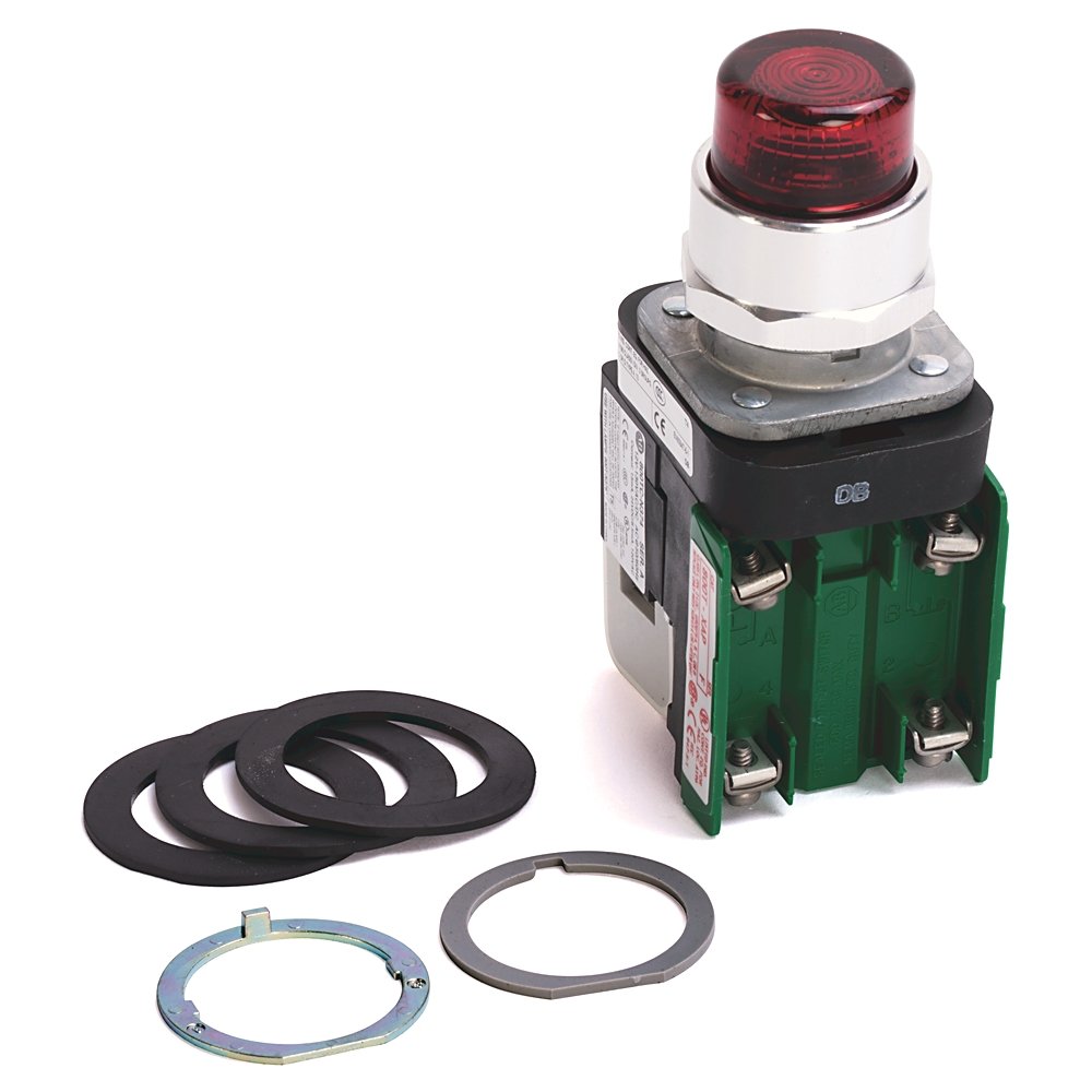30.5mm Type 4/13 Mom. Contact PB-Illum., Red, Ext. Hd w/o Guard, LED, 12-130V AC/DC, 2 N.O. - 2 N.C.