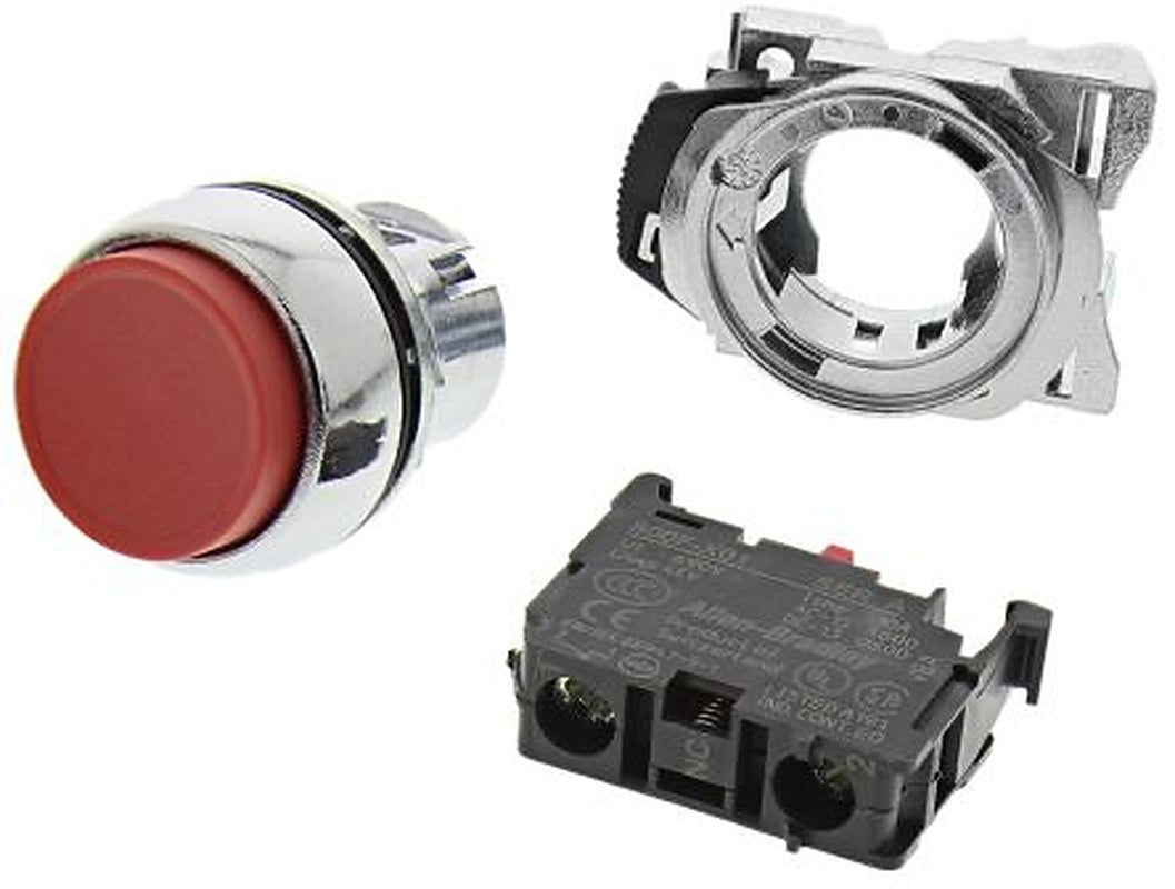 Allen Bradley 800F Series Push Button Switch, Latching, Panel, 22 mm Cutout, SPST, Red LED, 5 V dc 600 V ac