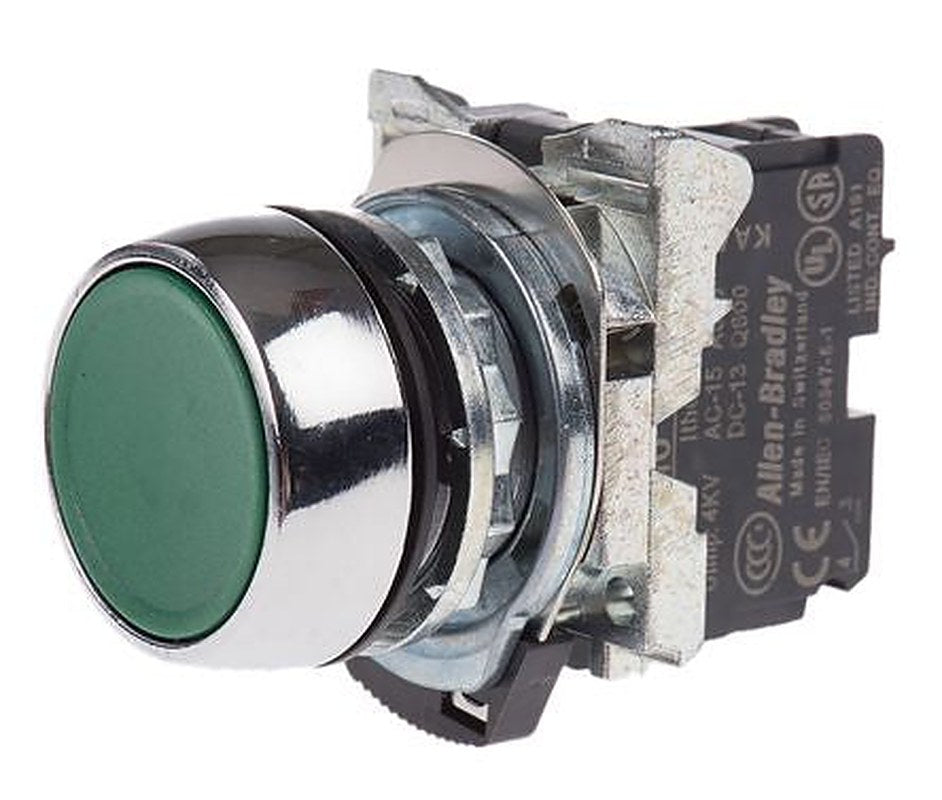 Allen Bradley 800F Series Push Button Switch, Momentary, Panel, 22 mm Cutout, SPST, Green LED, IP66