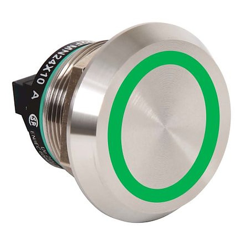 Allen Bradley 800K Series Illuminated Push Button Switch, Flush, Momentary, Panel, 22 mm Cutout, SPST, Green LED, 24 V
