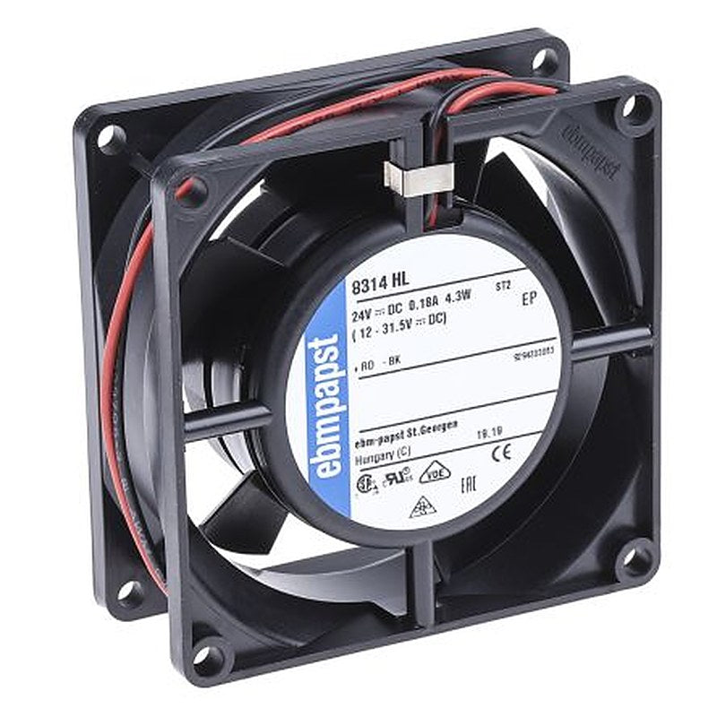 ebm-papst 8300 Series Axial Fan, 24V dc, 67 m³/h, 4.3 W, IP68 80 mm 32mm 32 mm