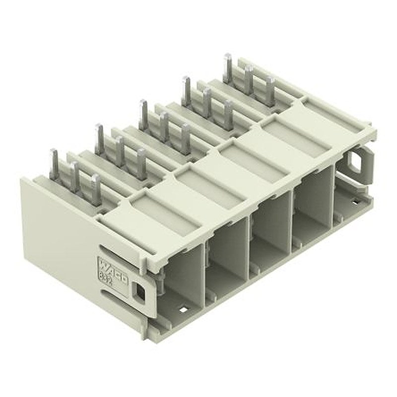 WAGO 832 Series Angled PCB PCB Header, 5 Contact(s), 10.16 mm Pitch, 1 Row, Shrouded