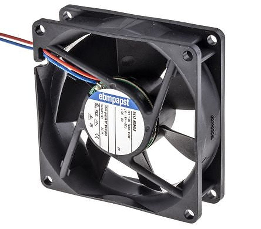 ebm-papst 8400 N Series Axial Fan, 12V dc, 45 m³/h, 900 mW, 75 mA Max, IP68 80 mm 80mm 25 mm