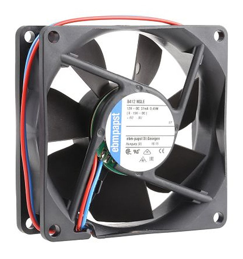 ebm-papst 8400 N Series Axial Fan, 12V dc, 33 m³/h, 500 mW, 0.41 mA Max, IP68 80 mm 80mm 25 mm
