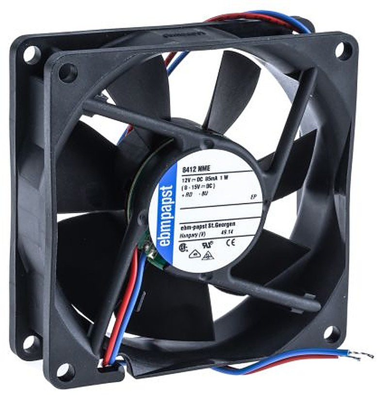 ebm-papst 8400 N Series Axial Fan, 12V dc, 58 m³/h, 1 W, IP68 80 mm 25mm 25 mm