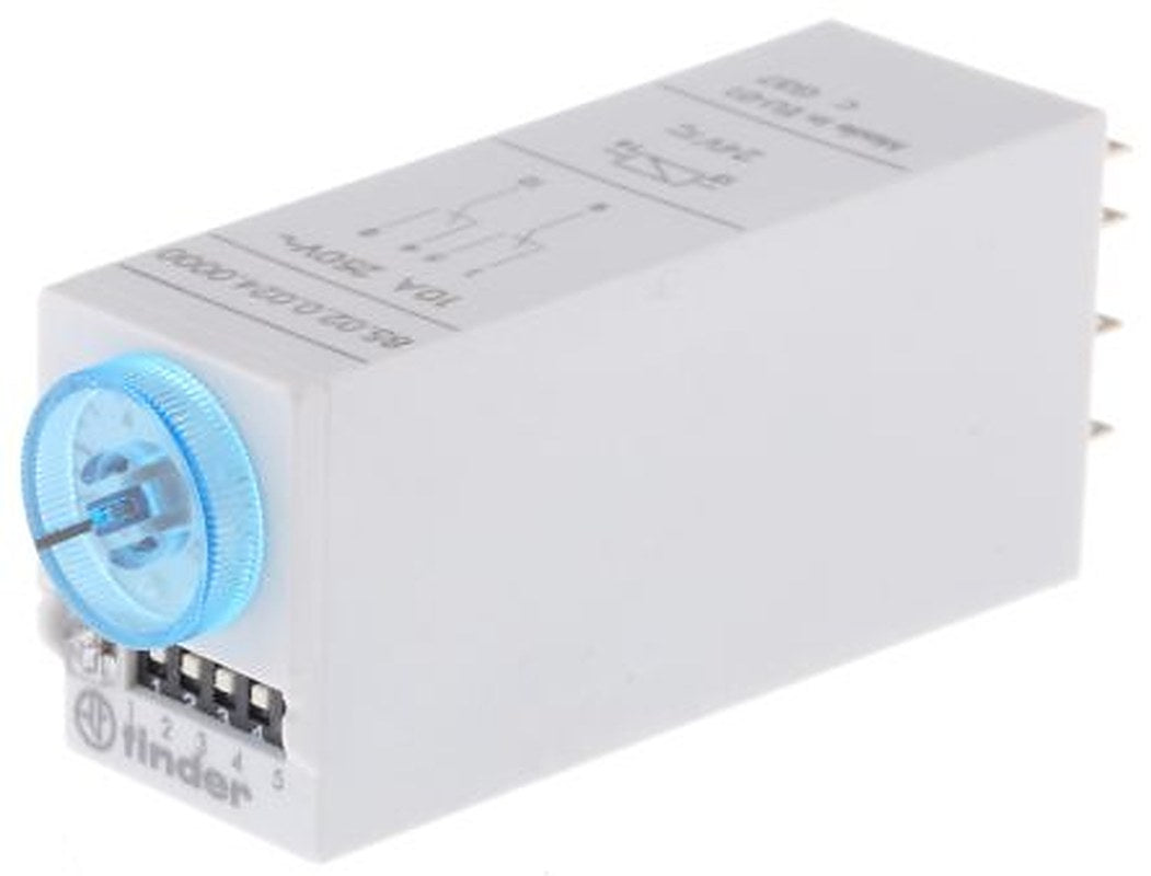 Finder 85 Series Snap-On Timer Relay, 2-Contact, 110 to 125 V dc 24V ac, 5 to 100 h, 0.05 to 100 s, 3 to 100 min,