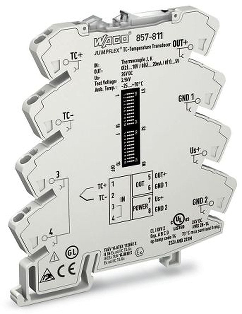 WAGO 857 Series Signal Conditioner, Temperature Input, Current/Voltage Output, 24V dc Supply, ATEX, IECEx