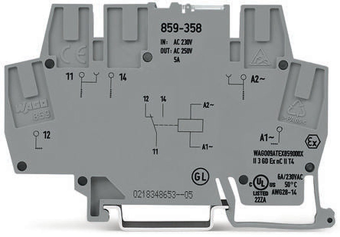 WAGO 859 Series Relay Module, DIN Rail, 230V ac/dc Coil, SPDT, 4mA