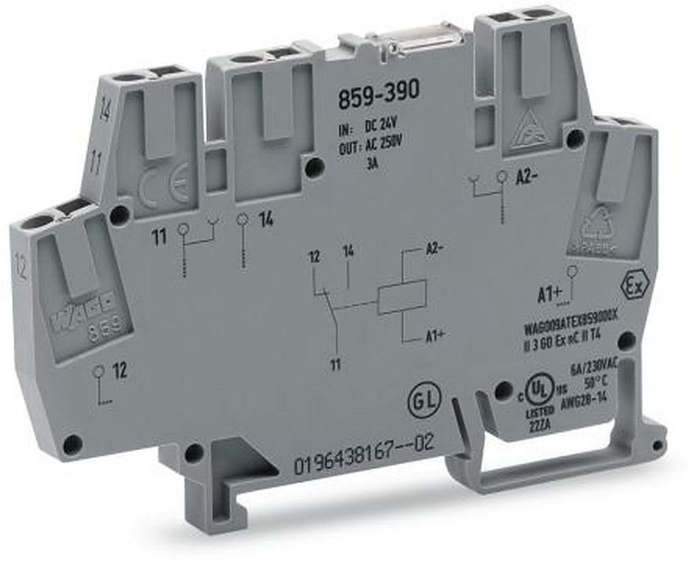 WAGO 859 Series Relay Module, DIN Rail, 24V dc Coil, SPDT, 12mA