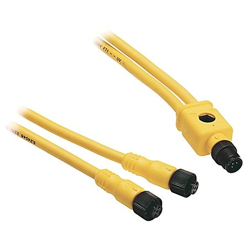 V-Cable, DC Micro (M12), Female, Straight, 4-Pin, PVC Cable, Yellow, Unshielded, 22AWG, DC Micro (M12), Straight Male, 1 meter (3.28 feet)