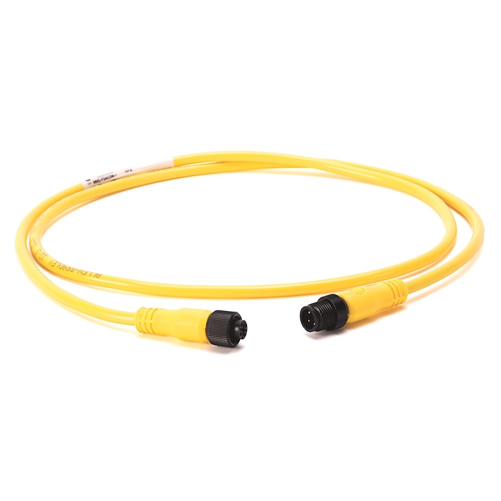 Patchcord: DC Micro (M12), Female, Straight, 3-Pin, PVC Cable, Yellow, Unshielded, No Color Code- Patchcord Cable, DC Mic, Male, Straight, 3 meter (9.84 feet), 22AWG