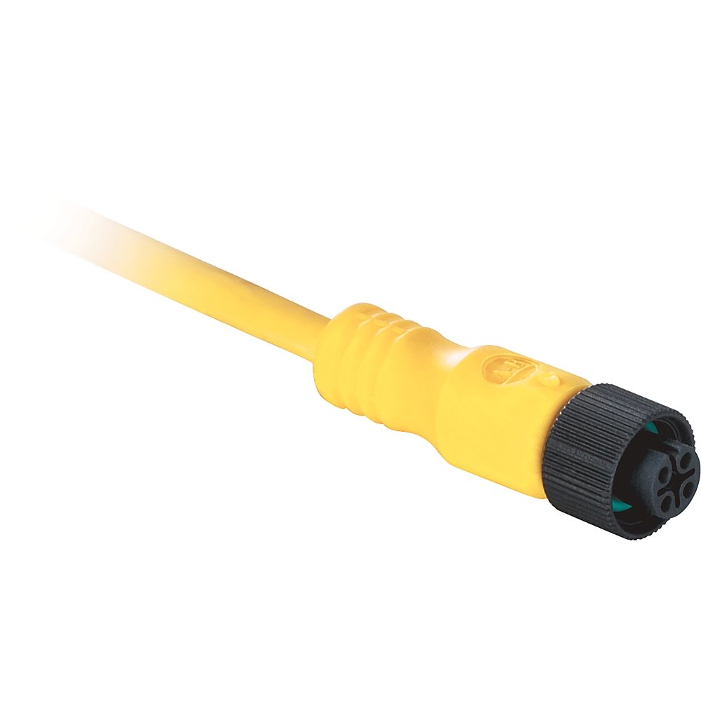 Patchcord: DC Micro (M12), Female, Straight, 4-Pin, PVC Cable, Yellow, Unshielded, No Color Code- Patchcord Cable, Pico, Male, Straight, 3-Pin, 2 meter (6.56 feet), 24AWG