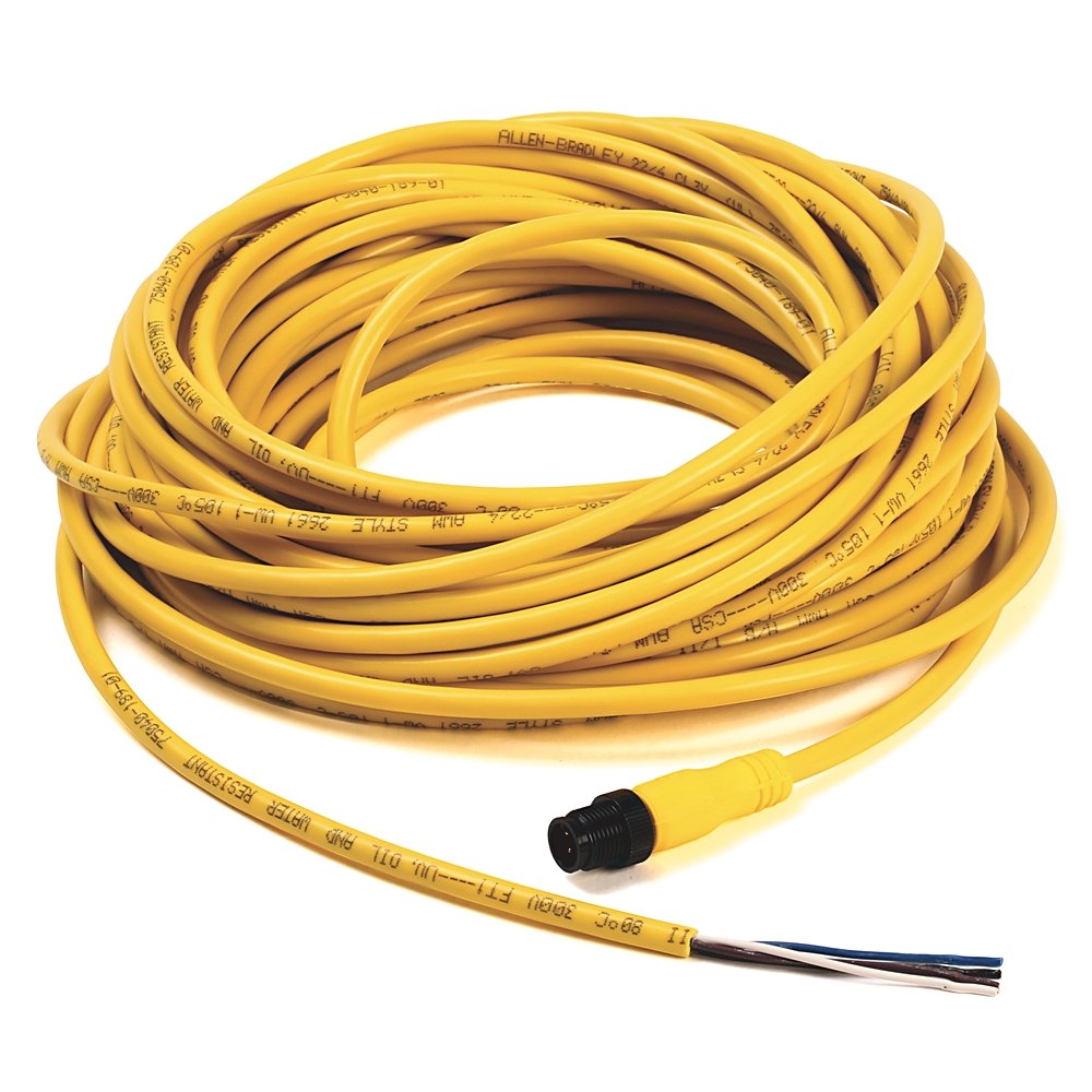 Cordset: DC Micro (M12), Male, Straight, 4-Pin, PVC Cable, Yellow, Unshielded, IEC Color Coded, No Connector, 5 meter (16.4 feet), 22AWG