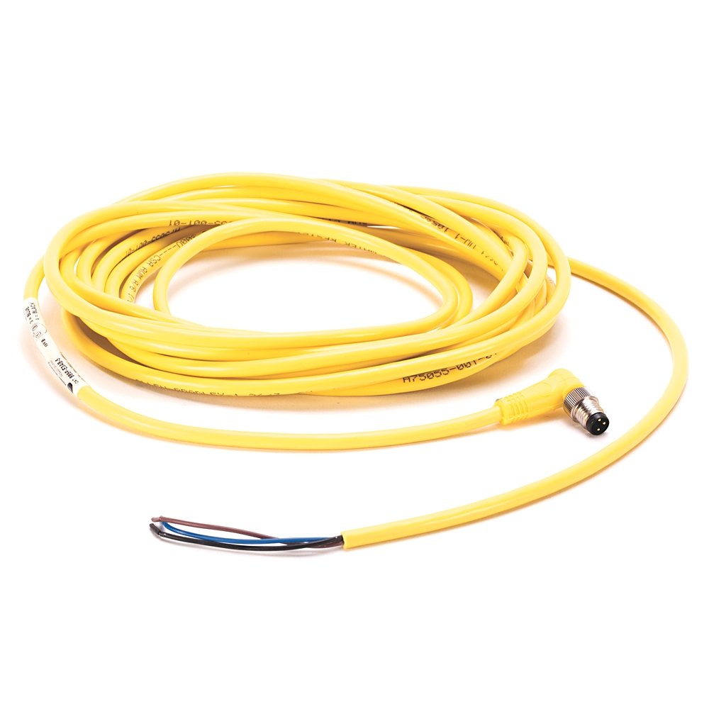 Cordset: Pico (M8), Male, R-Ang (Ext.Threads), 3-Pin, PVC Cable, Yellow, Unshielded, IEC Color Coded, No Connector, 15 meter (49.2 feet), 24AWG